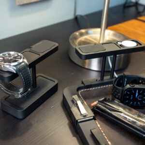 Premium aluminum watch stand shown with watch.